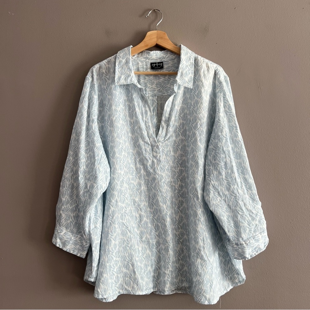 cg•l•cg Top Womens Popover Shirt Tunic Roll Tab Sleeve Back Buttons Beachy 3X